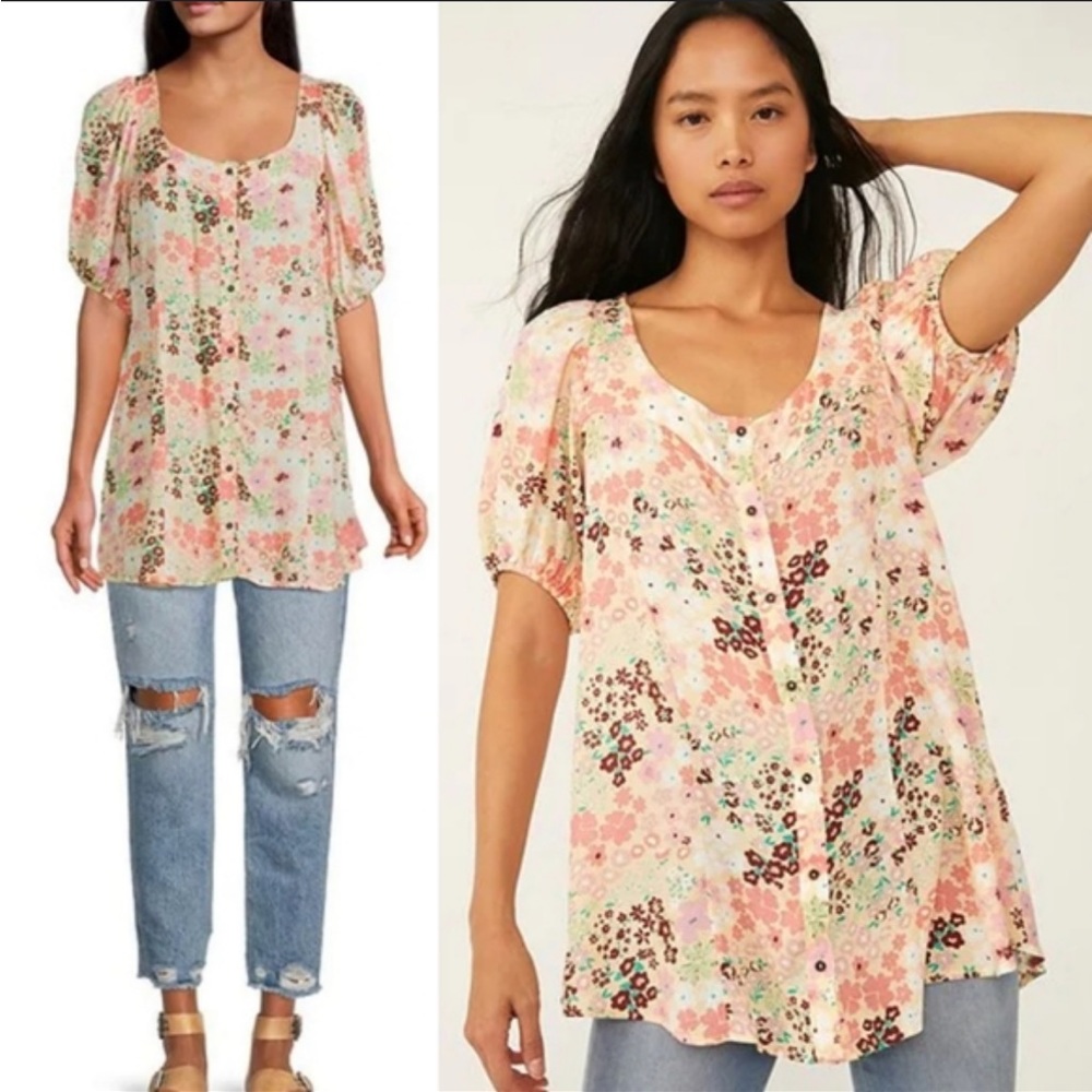 Free people Callie floral print scoop neck top